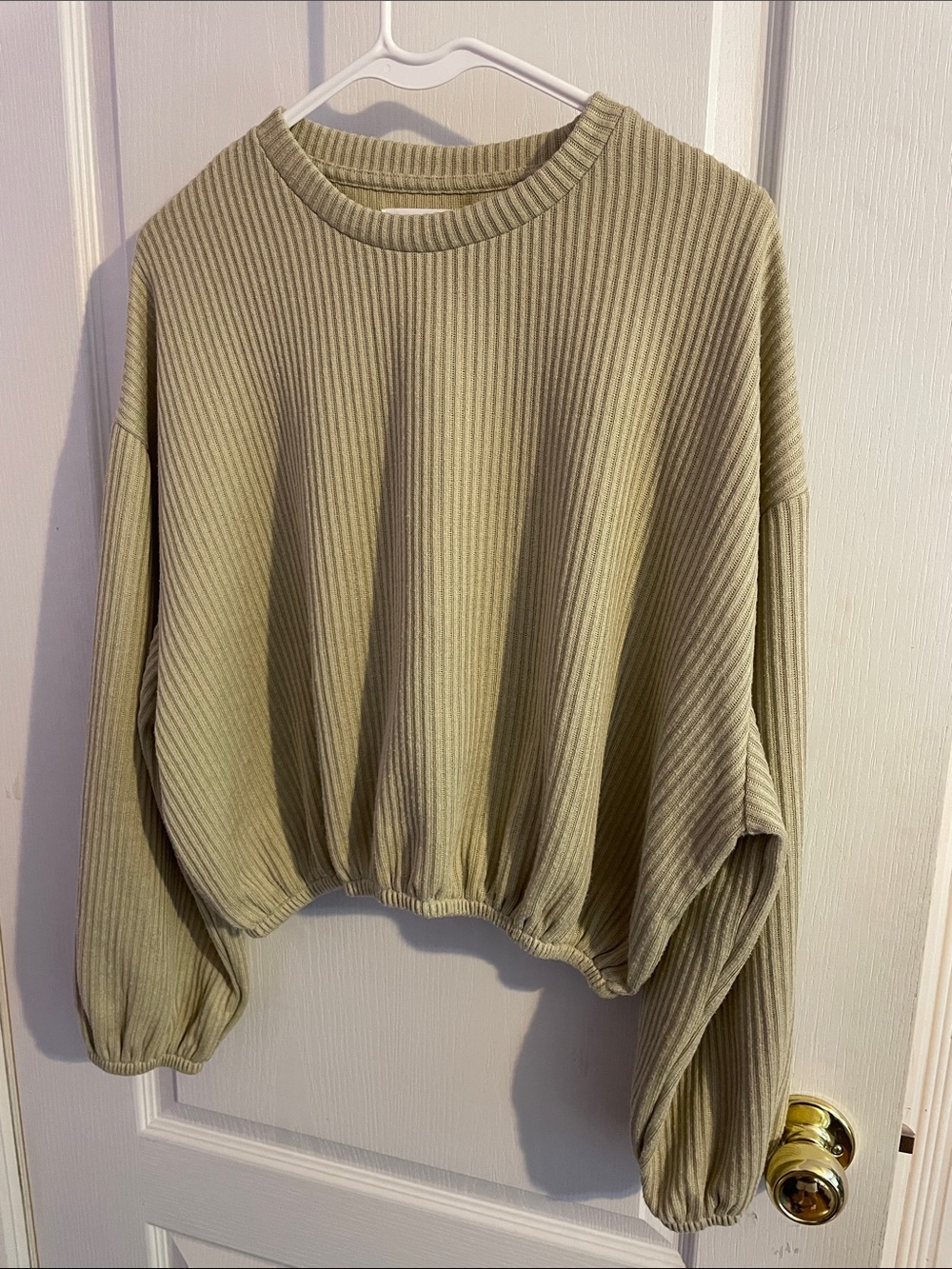 OAK + FORT Ribbed Crewneck Beige Top - Size Large